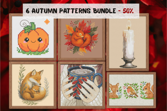6 Autumn Cross Stitch Patterns Bundle – Embrace the Cozy Spirit of Fall