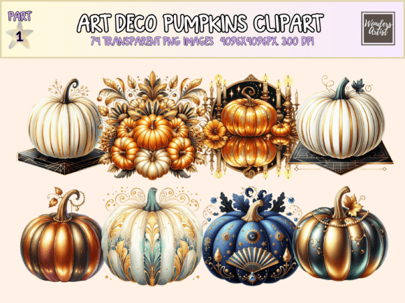 Art Deco Pumpkins Clipart: A Fusion of Vintage Glamour and Autumn Elegance