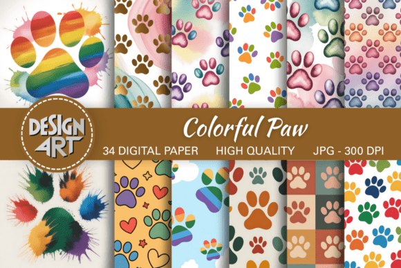 Colorful Paw Prints Backgrounds for Creative Projects