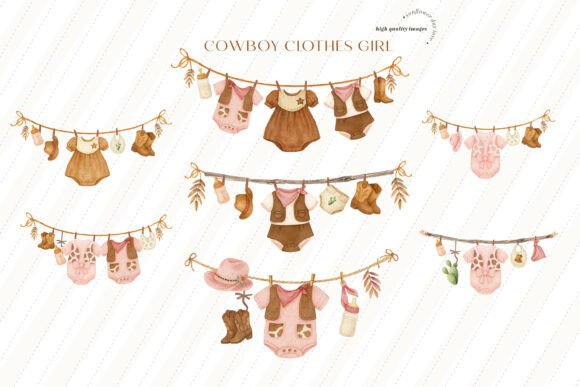 Cute Cowboy Clothesline Girl Clipart: A Playful Design Asset