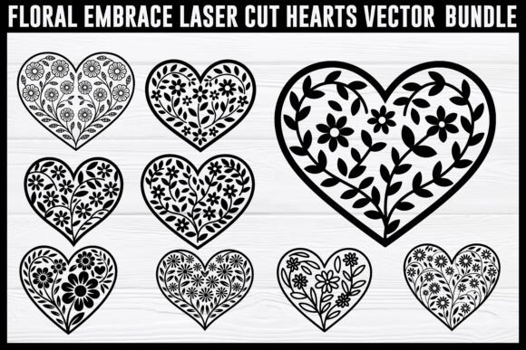 Floral Embrace Laser Cut Hearts Vector
