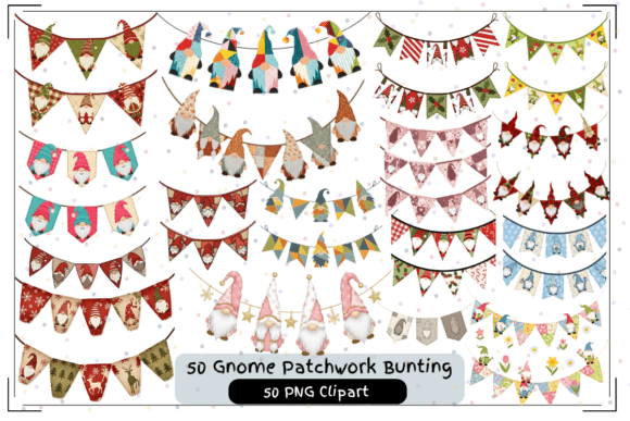 Gnome Patchwork Bunting Clipart Set: Cozy, Festive, and Creative