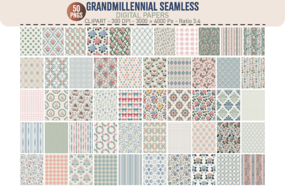 Grandmillennial Patterns – 50 PNGs for Timeless Design Projects
