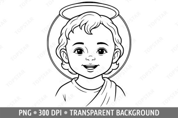 Infant Jesus Face with Halo Drawing: A Versatile Religious Illustration for Creative Projects