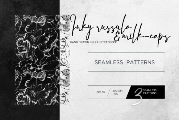 Inky Russula Mushrooms Seamless Patterns – A Must-Have for Creative Designers