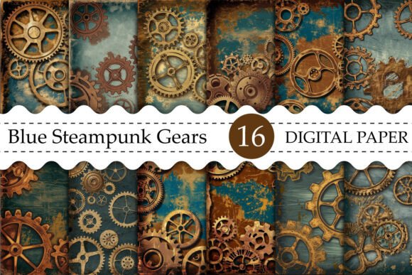 Rustic Blue Steampunk Gears Patterns: A Creative Edge for Designers