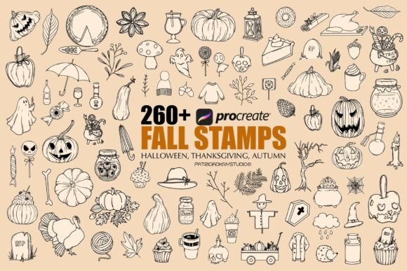 Unlock Autumn Creativity with 260 Procreate Fall Stamp Brushes
