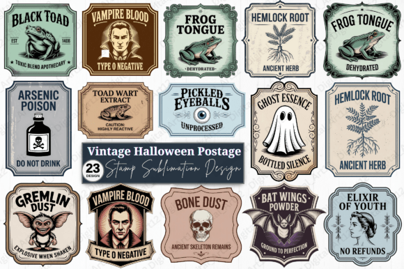 Vintage Halloween Bottle Labels Potion: A Timeless Sublimation Design for Creative Projects