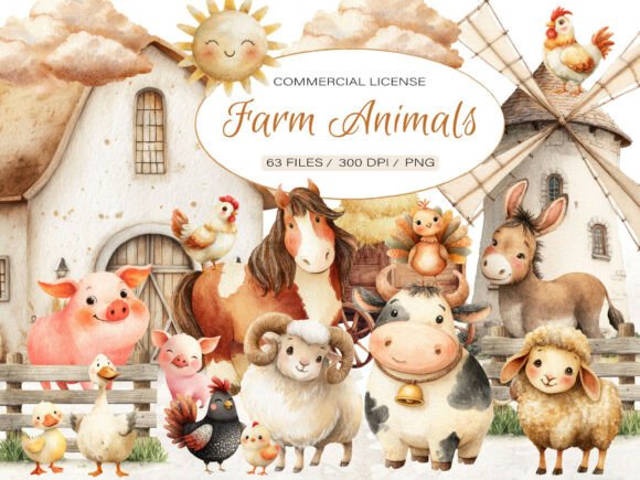 Watercolor Baby Farm Animals Clipart for Charming Designs